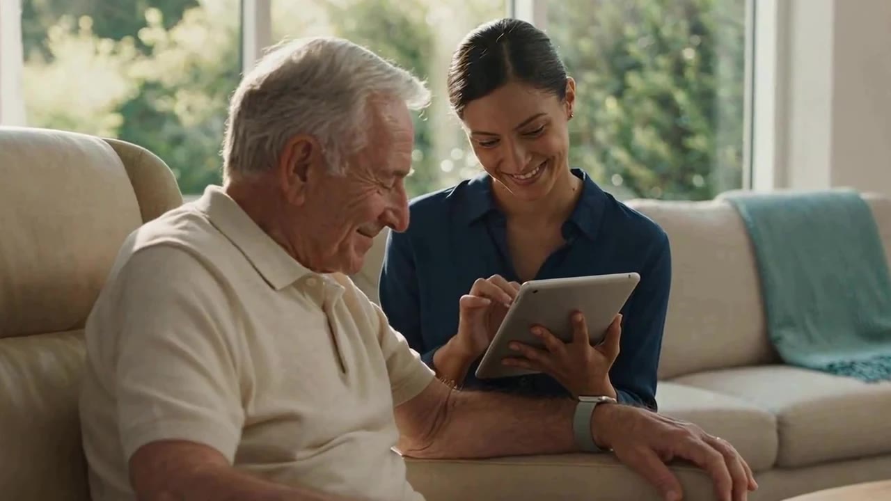 Illustrative connected-care scenario with an older adult and carer